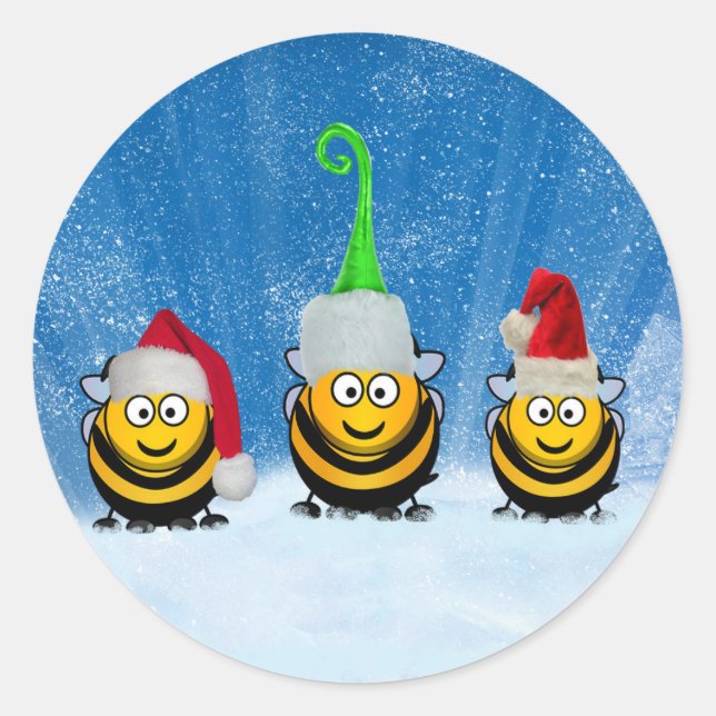 Sticker Rond Les elfes d'abeilles de Noël au pôle Nord (Devant)