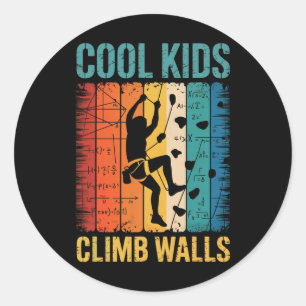 Sticker Rond Les enfants cool escaladent les murs Rock Climbing
