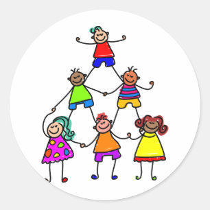 Sticker Rond Les enfants de travail d'équipe