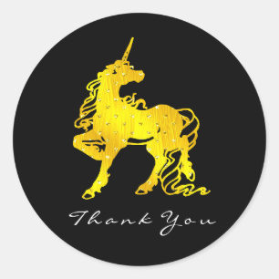 Sticker Rond Les étoiles d'or de coeurs de licorne remercient