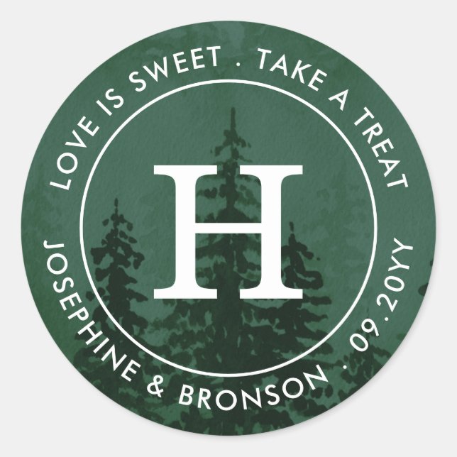 Sticker Rond Les Evergreens dans la forêt de brouillard Vert fo (Devant)