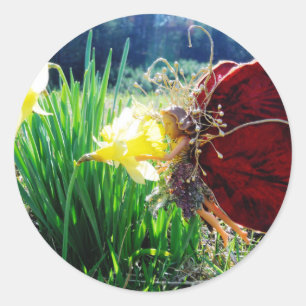 Sticker Rond Les fées dans les jonquilles