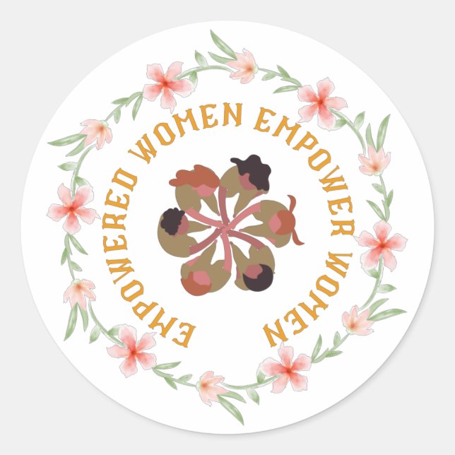 Sticker Rond Les Femmes Autonomes Empower Femmes Floral Orange (Devant)