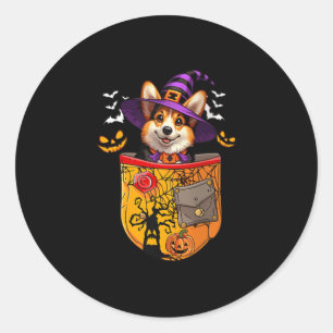 Sticker Rond Les Femmes Corgi Comme Sorcière Dans La Poche Prop