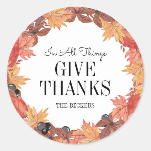 Sticker Rond Les Feuilles D'Automne Remercient L'Autocollant Th