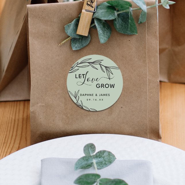 Sticker Rond Les Feuilles Laurel laissent l'amour grandir Maria (Créateur téléchargé)