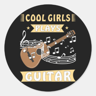 Sticker Rond LES FILLES cool JOUENT DE LA GUITARE