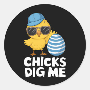 Sticker Rond Les filles me kiffent Pâques drôle de chasse aux œ