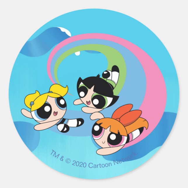 Sticker Rond Les filles puissantes volent dans le ciel (Devant)