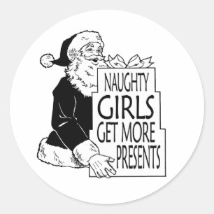 STICKER ROND LES FILLES SANTAS NAUGHTY OBTIENNENT PLUS DE PRÉSE