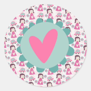 Sticker Rond Les Filles Se Rendre À Des Endroits