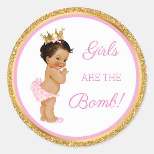 Sticker Rond Les filles sont la bombe! Bain Cadeau Etc Rose Or 