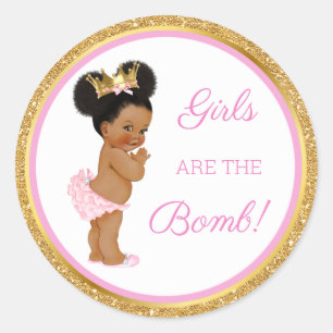 Sticker Rond Les filles sont la bombe ! Bain Cadeau Etc Rose Or