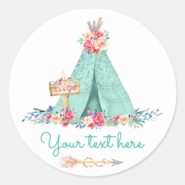 Sticker Rond Les filles TeePee Boho Tribal Favoriser le Merci c (Devant)