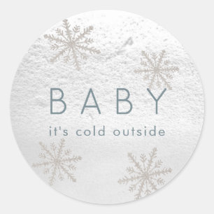 Sticker Rond Les flocons d'argent Bébé Il fait froid dehors