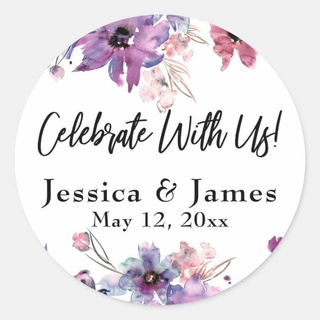 Sticker Rond Les Florales D'Aquarelle Modernes Fêtent Avec Nous (Devant)