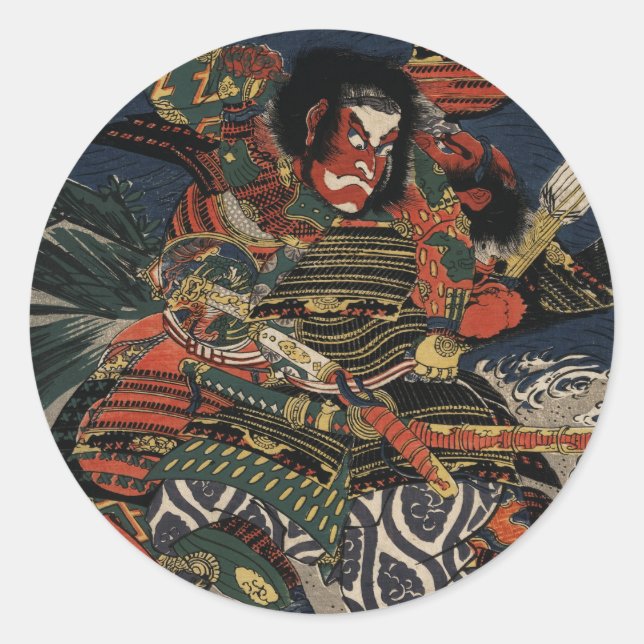 Sticker Rond Les guerriers samouraïs Tadanori et Noritsune (Devant)