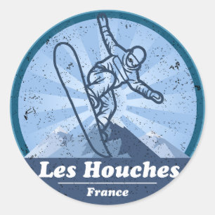 Sticker Rond Les Houches Station de ski - Snowboard