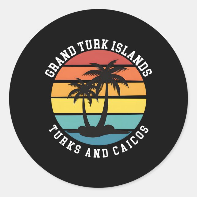 Sticker Rond Les Îles Turques Et Caïques Les Palmiers (Devant)