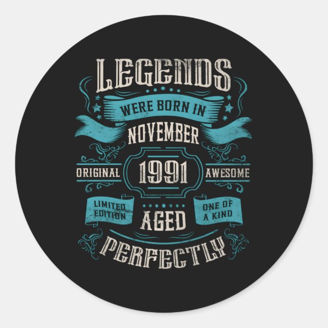 Sticker Rond Les Légendes Sont Nées En Novembre 1991 (Devant)