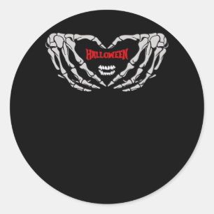 Sticker Rond Les Mains De Squelette Se Plier Dans Un Coeur. Hal