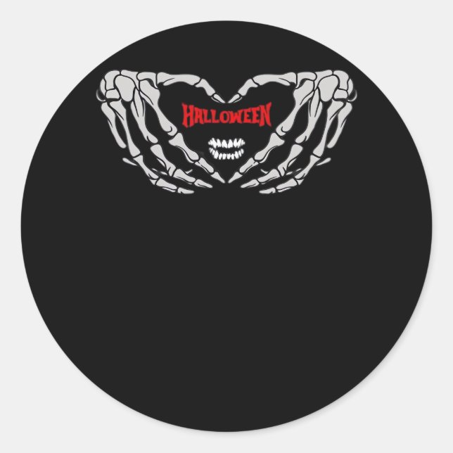 Sticker Rond Les Mains De Squelette Se Plier Dans Un Coeur. Hal (Devant)
