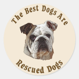 Sticker Rond Les Meilleurs Chiens Sont Secourus (Bulldog)