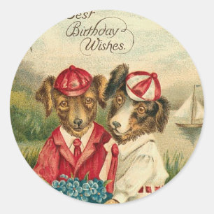 Sticker Rond Les meilleurs souhaits d'anniversaire de chiots