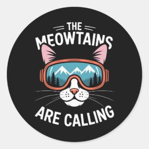 Sticker Rond Les Meowtains appellent Chat drôle randonnée ski