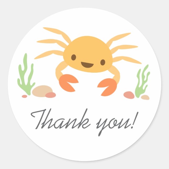 Sticker Rond Les mercis animaux de bande dessinée de crabe (Devant)