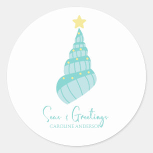 Sticker Rond Les mers côtières et les salutations Shell Tree