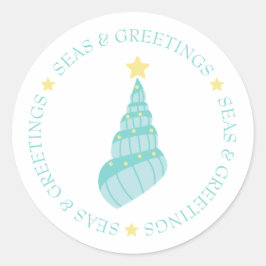 Sticker Rond Les mers côtières et les salutations Shell Tree