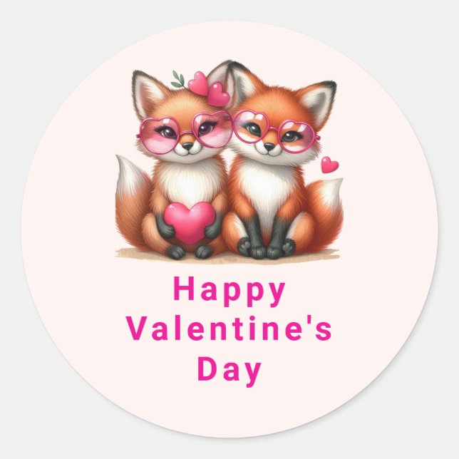 Sticker Rond Les mignons renards orange en amour Saint-Valentin (Devant)