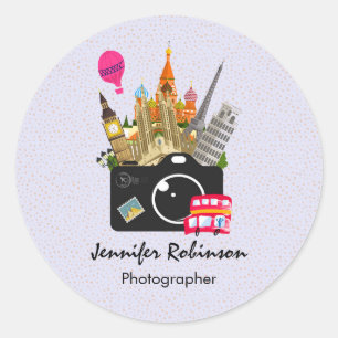 Sticker Rond Les monuments européens avec une caméra