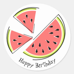 Sticker Rond Les morceaux de pastèque Joyeux Anniversaire auto