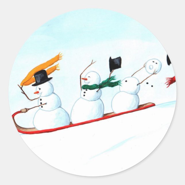Sticker Rond Les neigeurs en traîneau (Devant)