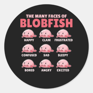 Sticker Rond Les Nombreux Visages De Blobfish Drôle Types D'Émo