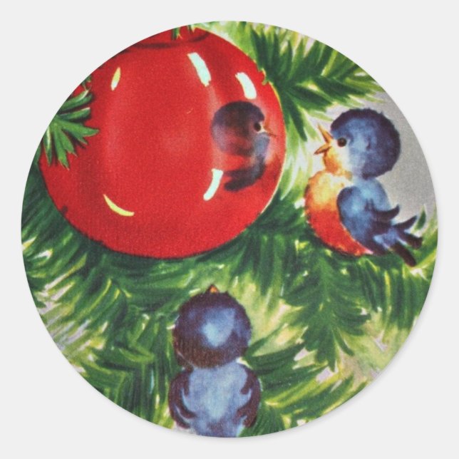 Sticker Rond Les oiseaux bleus dans un arbre de Noël (Devant)