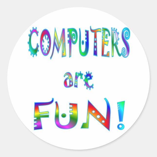 Sticker Rond Les ordinateurs sont amusants (Devant)