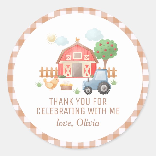 Sticker Rond Les petits animaux de ferme Anniversaire Merci (Devant)
