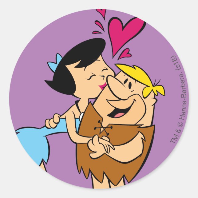 Sticker Rond Les Pierrafeu | Betty Kissing Barney (Devant)