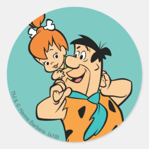 Sticker Rond Les Pierrafeu   Fred & Pebbles Flintstone