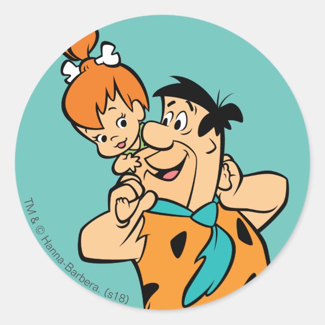Sticker Rond Les Pierrafeu | Fred & Pebbles Flintstone (Devant)