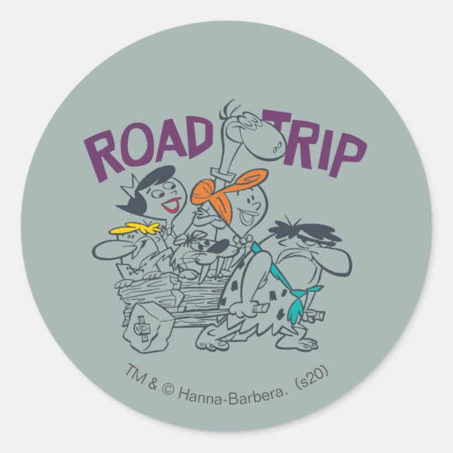 Sticker Rond Les Pierrafeu | Voyage routier (Devant)