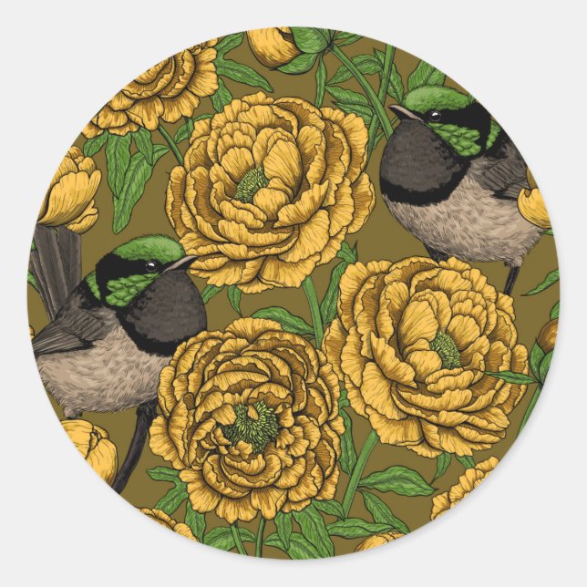 Sticker Rond Les pivoines et les brunes (Devant)