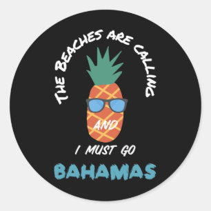 Sticker Rond Les Plages Appelent Bahamas Souvenir Ananas Soleil