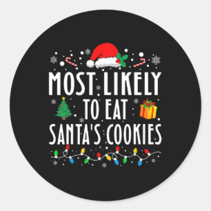Sticker Rond Les Plus Susceptibles De Manger Père Noël Cookies 