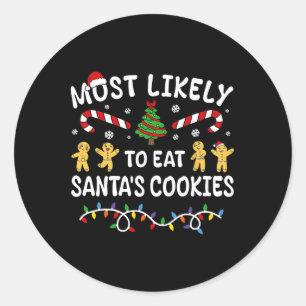 Sticker Rond Les Plus Susceptibles De Manger Père Noël Cookies