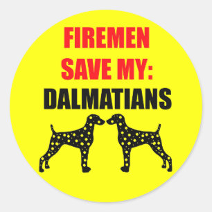 Sticker Rond Les pompiers sauvent mes dalmates