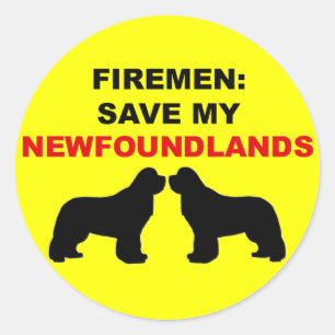 Sticker Rond Les pompiers sauvent mes Terre-Neuviens